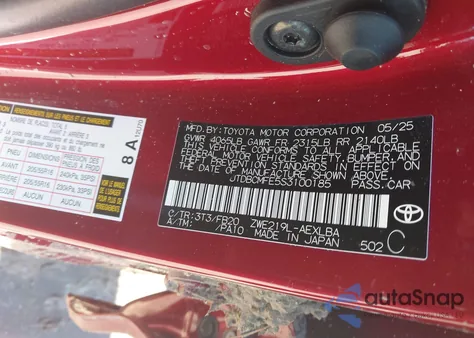 2025 Toyota Corolla Hybrid Le из США, поврежденный, VIN JTDBCMFE5S3100185